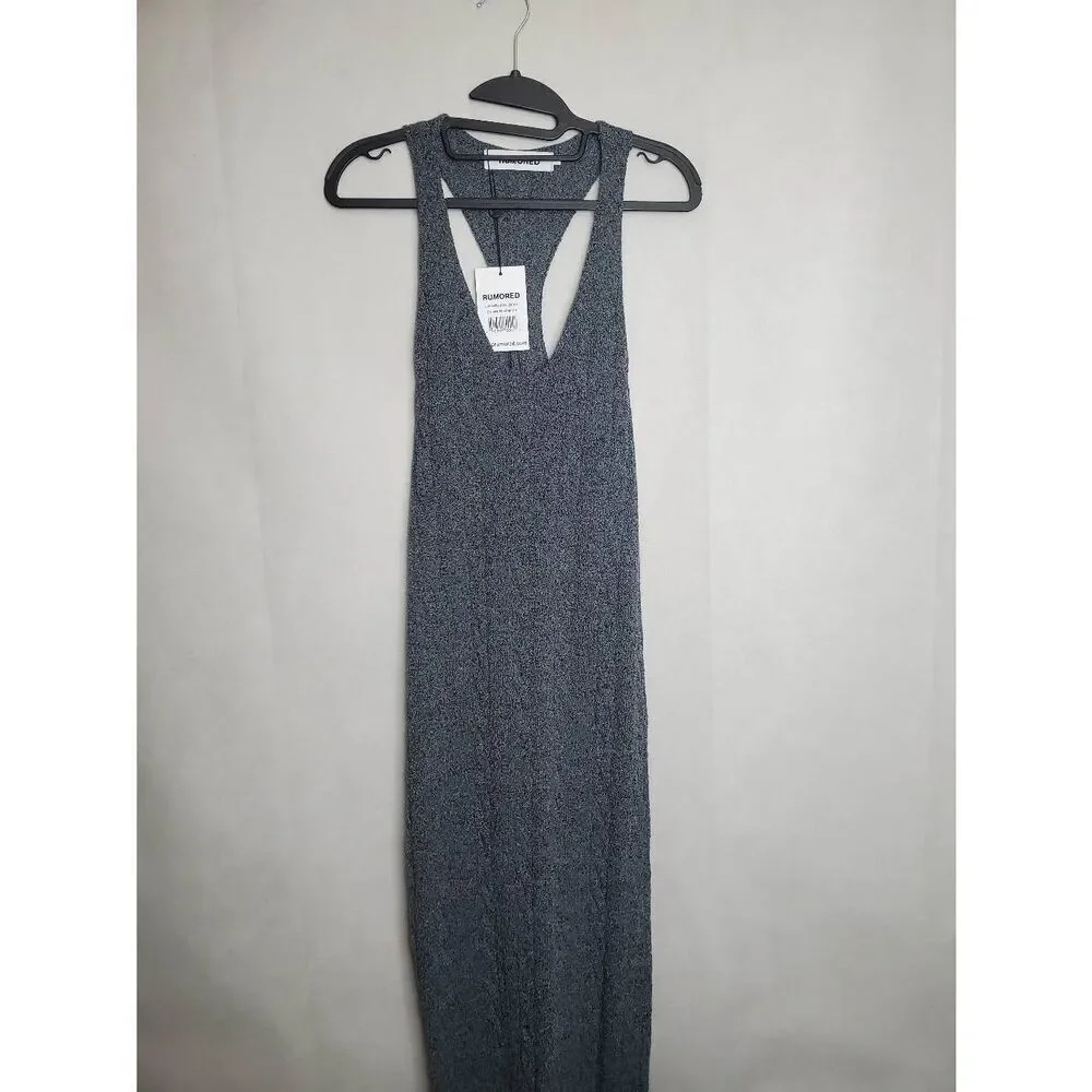 Rumored Lakeville Cable Knit Scoop Neck Racerback Maxi Dress in Smoke Heather